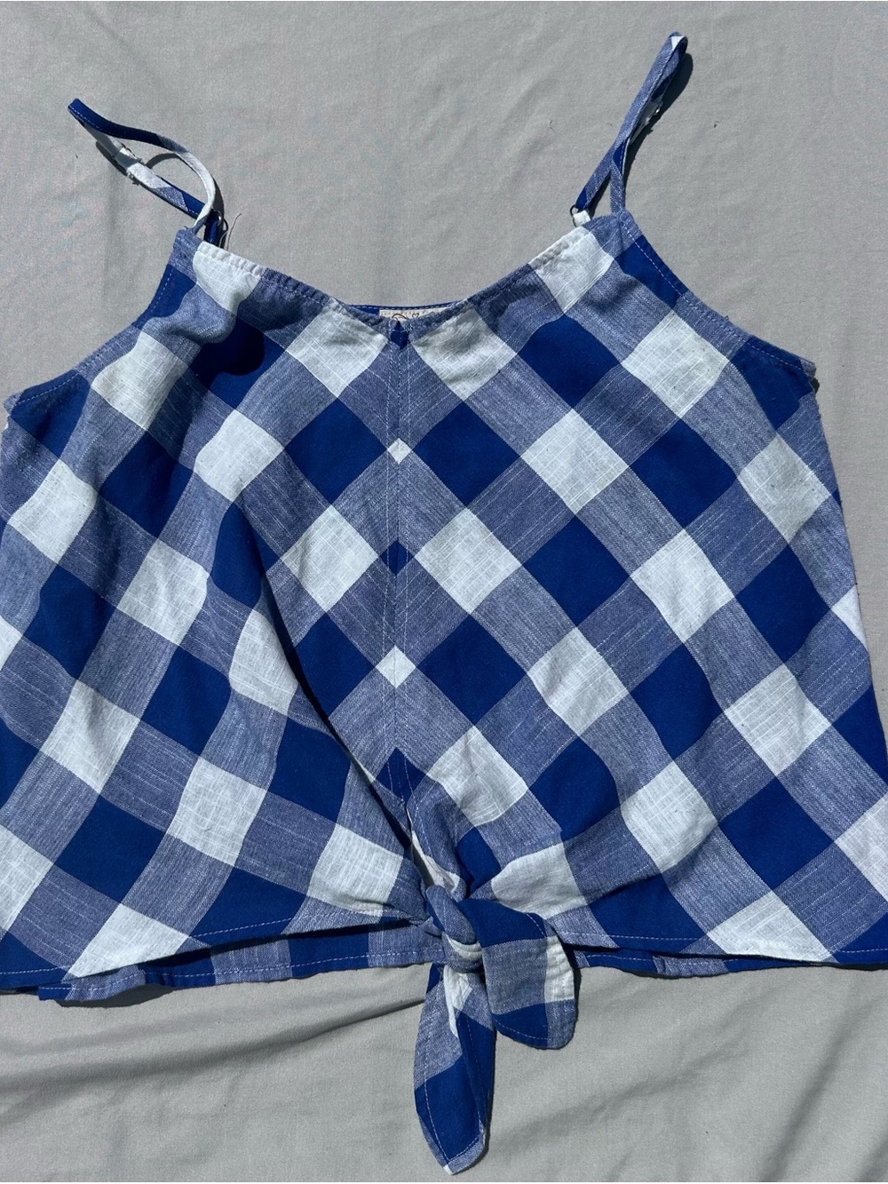 Eyelash Couture Blue & White Gingham Tie-Front Camisole Size Medium